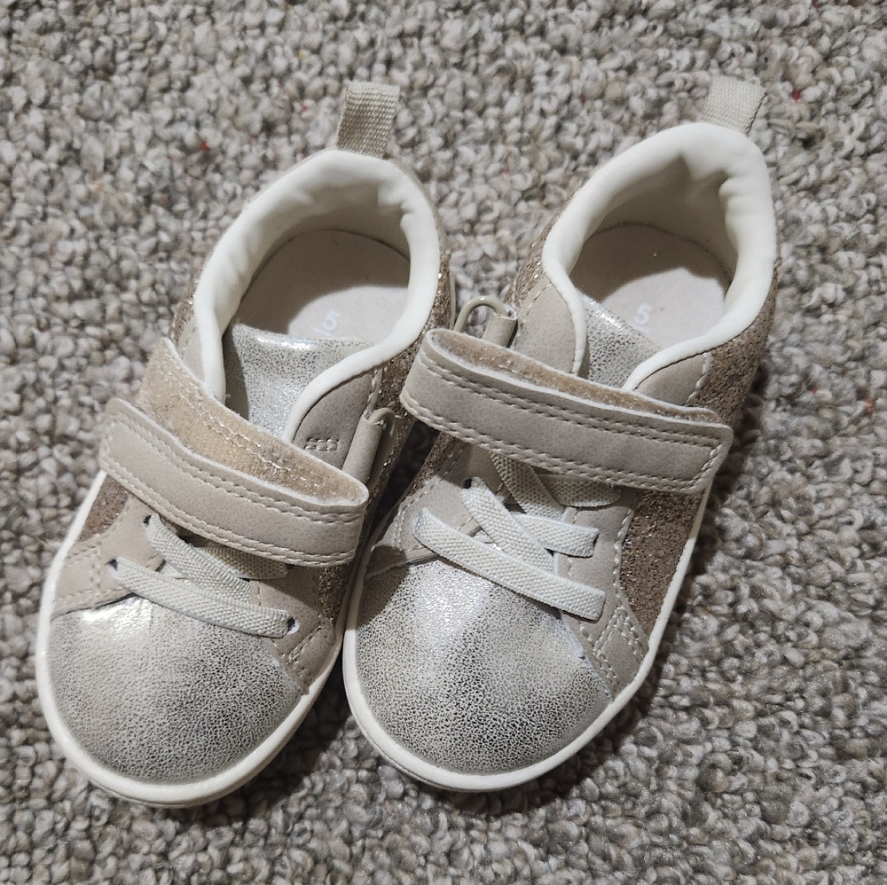 Carter's size 5, shimmer, gold,  sneakers,  worn 1x, great condition, toddler sh
